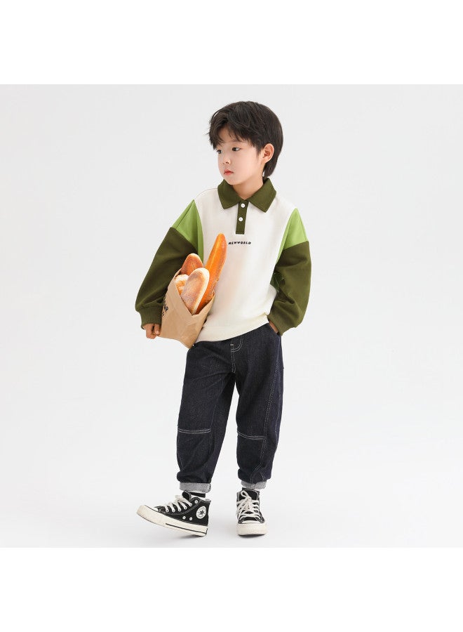 Zuoxi Boys' Fleece-lined Hoodie Winter Kids' Warm Polo Shirt Pullover Thickened Top - Image 4