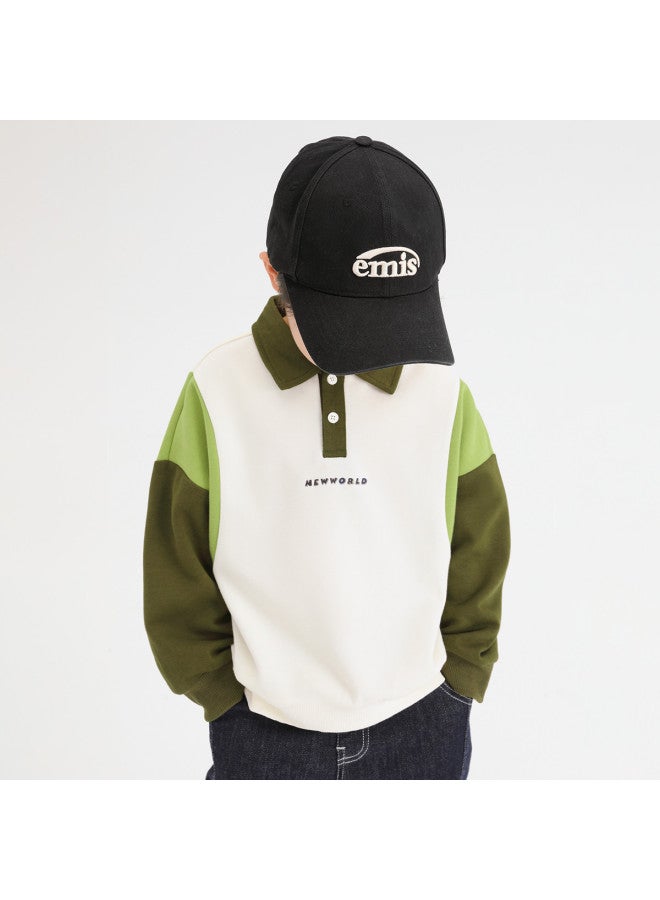 Zuoxi Boys' Fleece-lined Hoodie Winter Kids' Warm Polo Shirt Pullover Thickened Top - Image 3