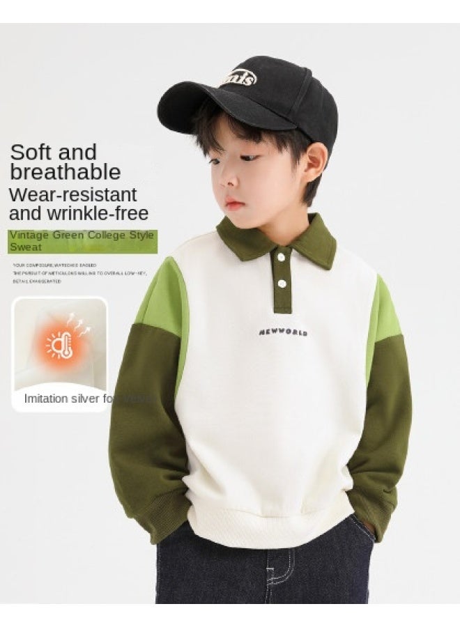 Zuoxi Boys' Fleece-lined Hoodie Winter Kids' Warm Polo Shirt Pullover Thickened Top - Image 1
