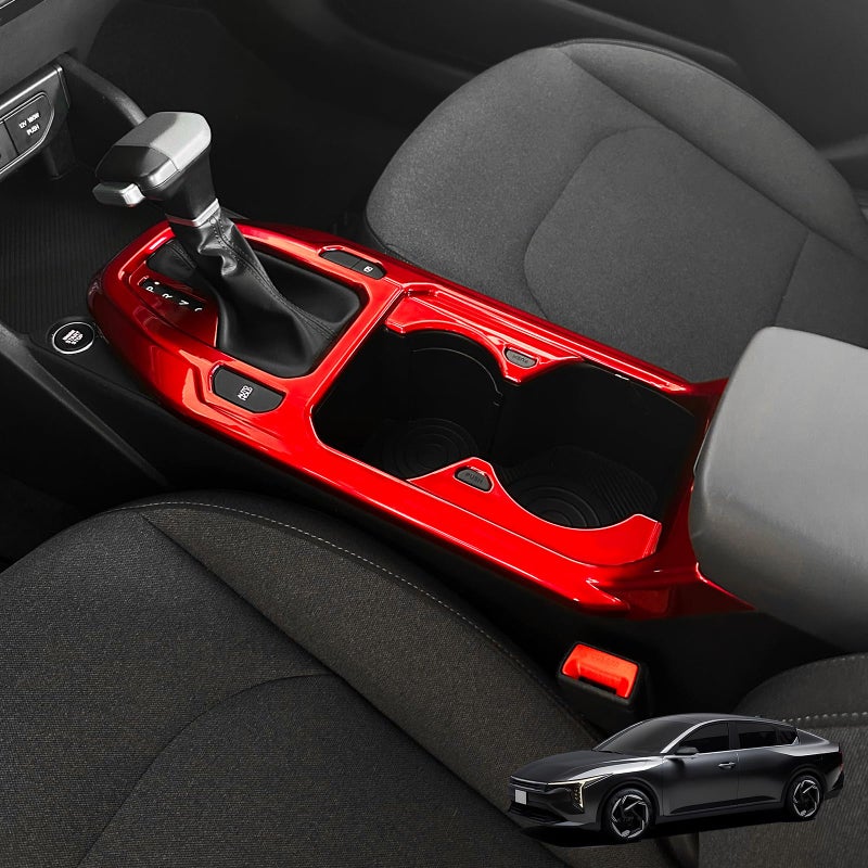 JUIVEEL ABS Center Console Cover,Gear Shift Trim Panel,Console Shifter Cover Compatible with Kia K4 2025-2026 Accessories (Glossy Red Style) - Image 1