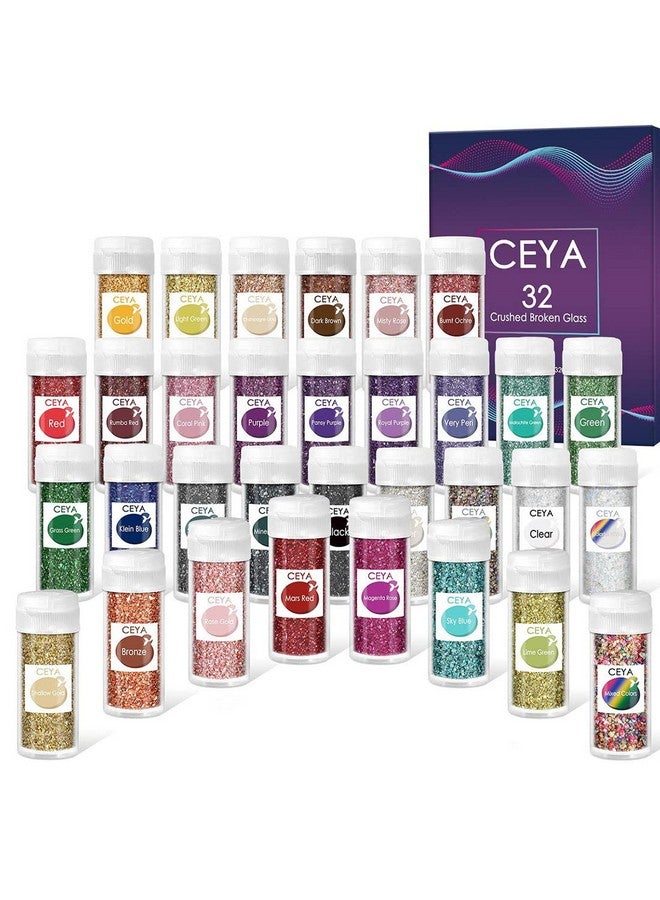 ceya Crushed Irregular Glass Set 32 Colors, 22.6 Oz/ 640G Metallic Crystal Chips Broken Glass Glitter 2-4Mm Craft Chunky Glitter For Nails Art Epoxy Resin Mold Coasters Ornament Painting Phone Case - Image 1