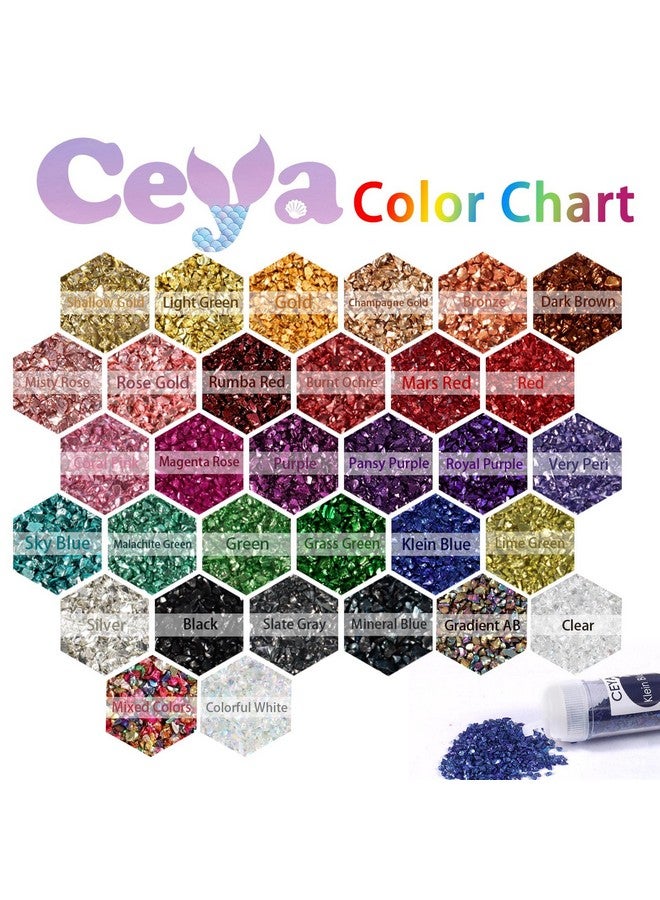 ceya Crushed Irregular Glass Set 32 Colors, 22.6 Oz/ 640G Metallic Crystal Chips Broken Glass Glitter 2-4Mm Craft Chunky Glitter For Nails Art Epoxy Resin Mold Coasters Ornament Painting Phone Case - Image 3