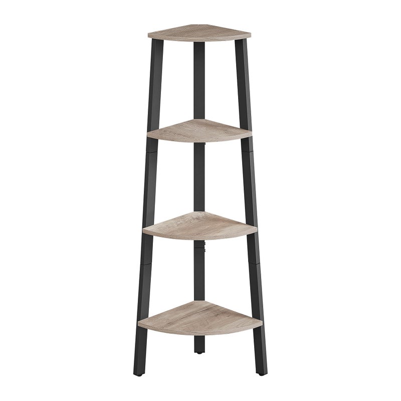 VASAGLE رف زاوية فاساجل 4 طبقات رف كتب زاوية صناعي رف سلم حامل نباتات لغرفة المعيشة المكتب المطبخ رمادي وأسود ULLS034M01