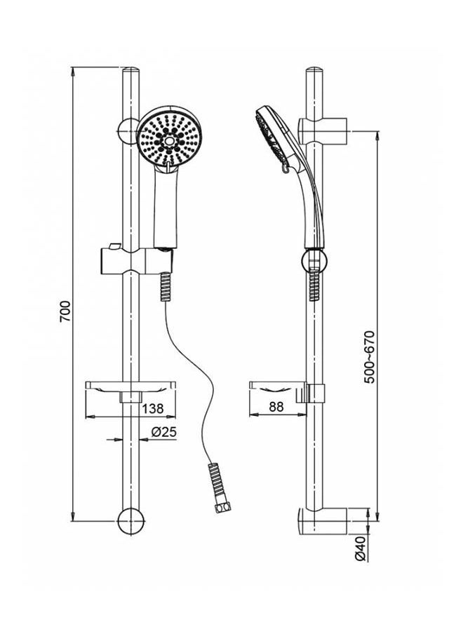 Duravit - Shower Rail 5 Functions 70 Cm Chrome And 150 Mm Showerhead - Image 1