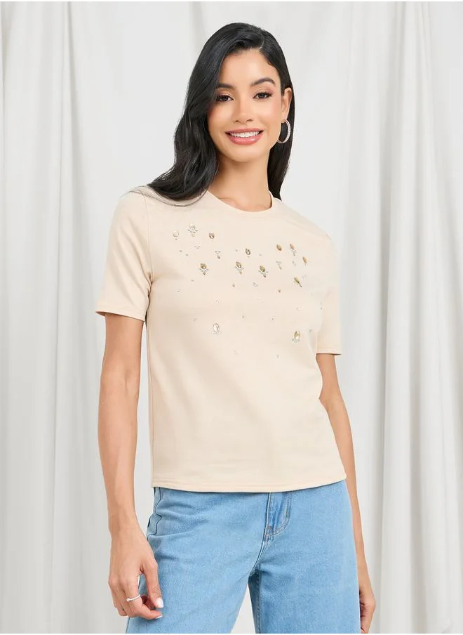 ستايلي Embellished Round Neck Regular Fit T-shirt