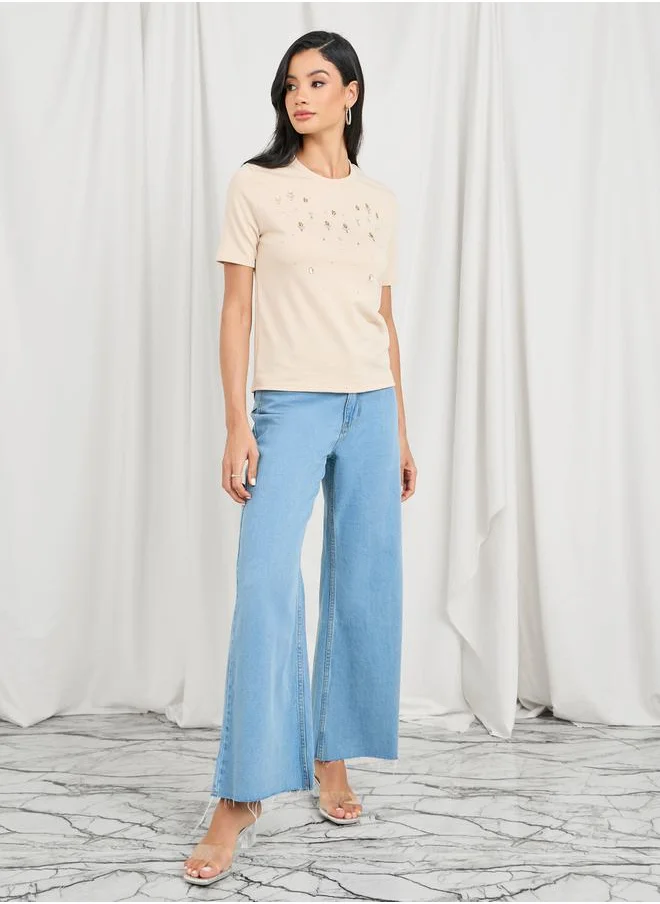 ستايلي Embellished Round Neck Regular Fit T-shirt