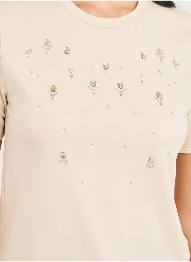 ستايلي Embellished Round Neck Regular Fit T-shirt