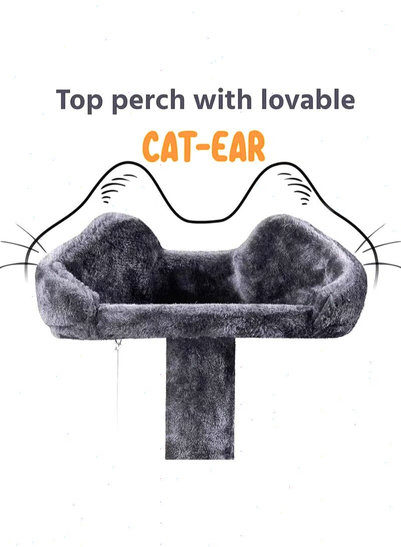 Dark Grey Multi-Level Cat Tree Tower with Cozy Cat House, Sisal Scratching Posts, Activity Center, Ladder, and Plush Resting Areas for Indoor Cats - Image 4