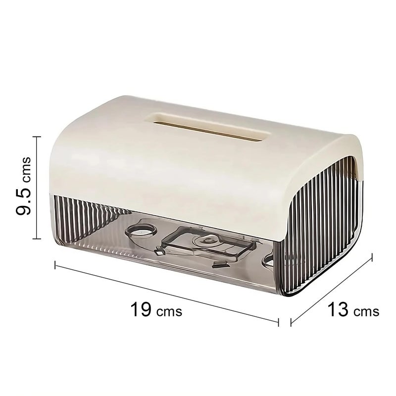 oddpod™ Vue Desktop & Wall Mount Tissue Storage Box with Telescopic Spring/Facial Napkin Holder & Dispenser for Home, Office, Countertop, Car, Hotel, and Institutions - Smoky Ivory - Image 2