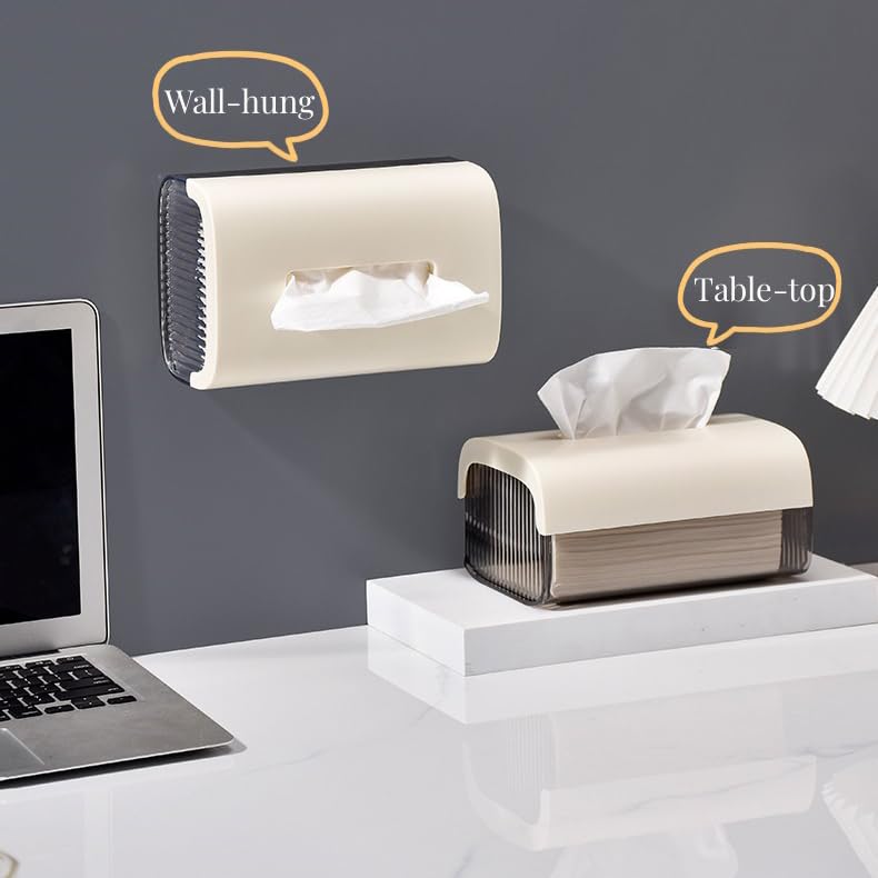 oddpod™ Vue Desktop & Wall Mount Tissue Storage Box with Telescopic Spring/Facial Napkin Holder & Dispenser for Home, Office, Countertop, Car, Hotel, and Institutions - Smoky Ivory - Image 4