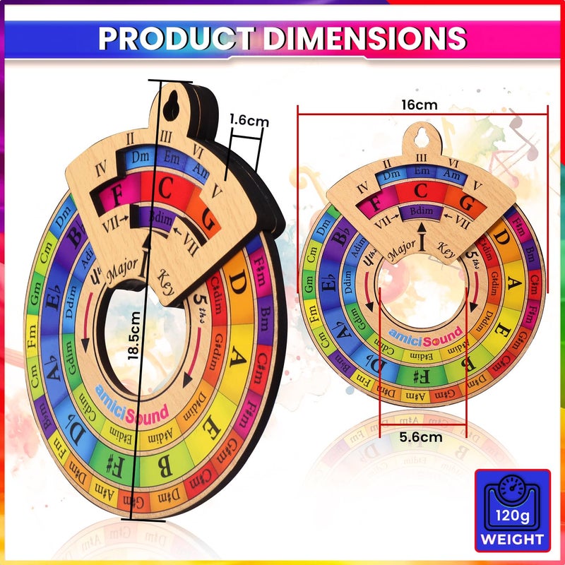 AmiciSound Colored Circle of Fifth Wheel with Rotating Related Chords Window, Music Theory Reference, Wooden Melody Tool for Songwriter Musician, Precious Gift for Music Lovers of any Age - Image 5