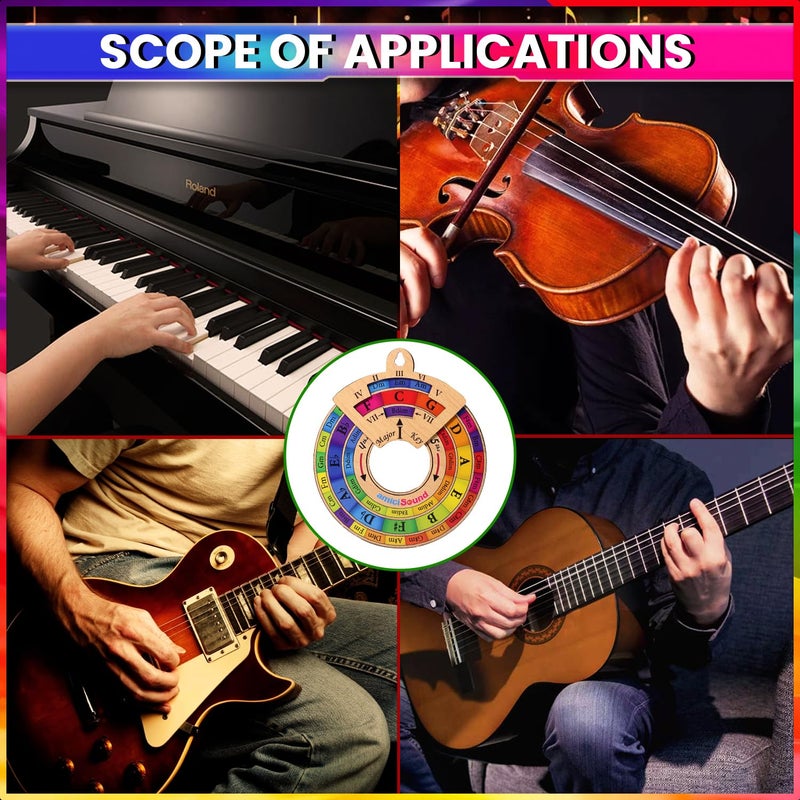 AmiciSound Colored Circle of Fifth Wheel with Rotating Related Chords Window, Music Theory Reference, Wooden Melody Tool for Songwriter Musician, Precious Gift for Music Lovers of any Age - Image 3