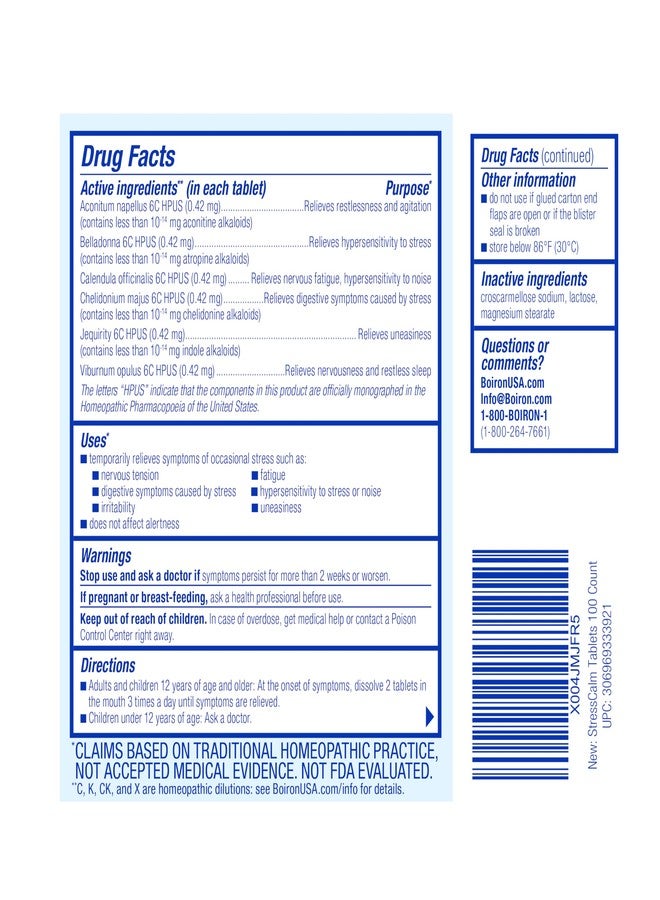 Boiron StressCalm Tabs - 100 Count for Relief of Stress, Anxiousness, Nervousness, Irritability, and Fatigue - Convenient Stress Calm Meltaway Tablets - Image 2