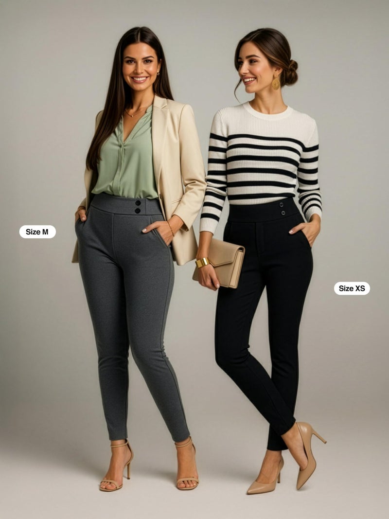 Conceited Womens Dress Pants with Tummy Control - Wear to Work - Stretch High Waisted Slacks with Pockets - Charcoal Grey - Large - Image 2