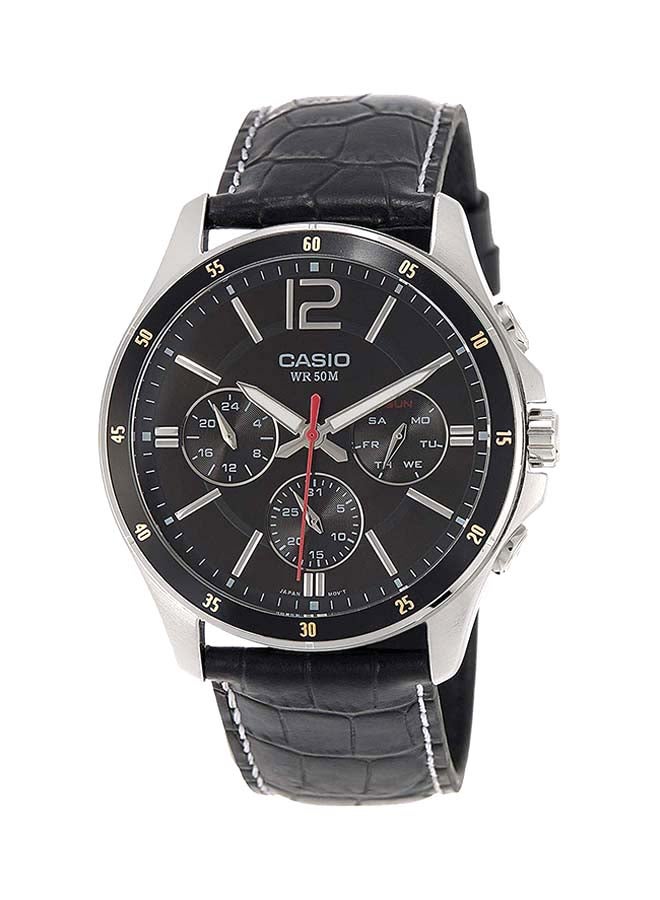 CASIO Men Leather Chronograph Wrist Watch MTP-1374L-1A - 44 mm - Black - Image 1