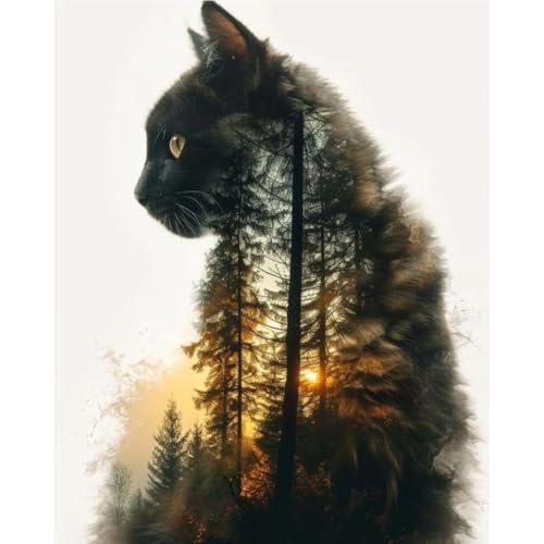 Clendo Forest Cat Paint by Numbers for Adults, Painting by Numbers Kit on Canvas for Beginners, Adults' Paint-by-Number Kits Oil Painting Kits for Gift Home Wall Decor 16x20 Inch - Image 1