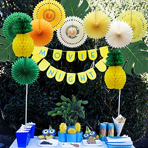 MEIDUO Summer Pineapple Party Decoration, Hawaiian Party Supplies Tropical Palm Leaves Honeycomb Pineapple Hanging Paper Fans for Adults Kids Birthday Baby Shower Bachelorette (Yellow) - Image 5