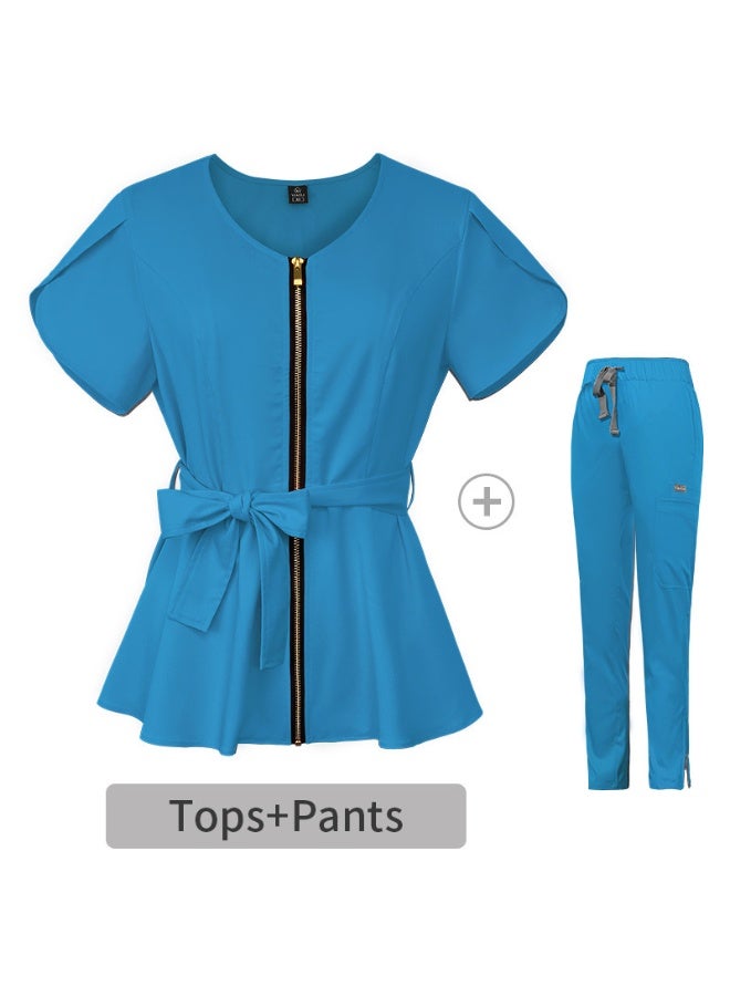 NIBEMINENT Hospital Short Sleeve Scrub Top And Bottom Set Women's Elastic Waist Band Surgical Scrub Uniform with Hand Washing Design - Image 1