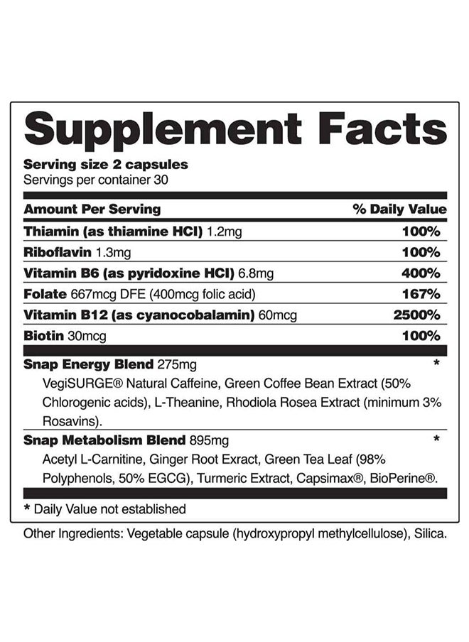 SNAP SUPPLEMENTS - Energy And Metabolism Adaptognic hrerbal complex +ginger+turmeric+rhodiola rosea,Fights stress &fatigue,natural energy Metabolism Support Dietary Supplement 60 Capsules - Image 1