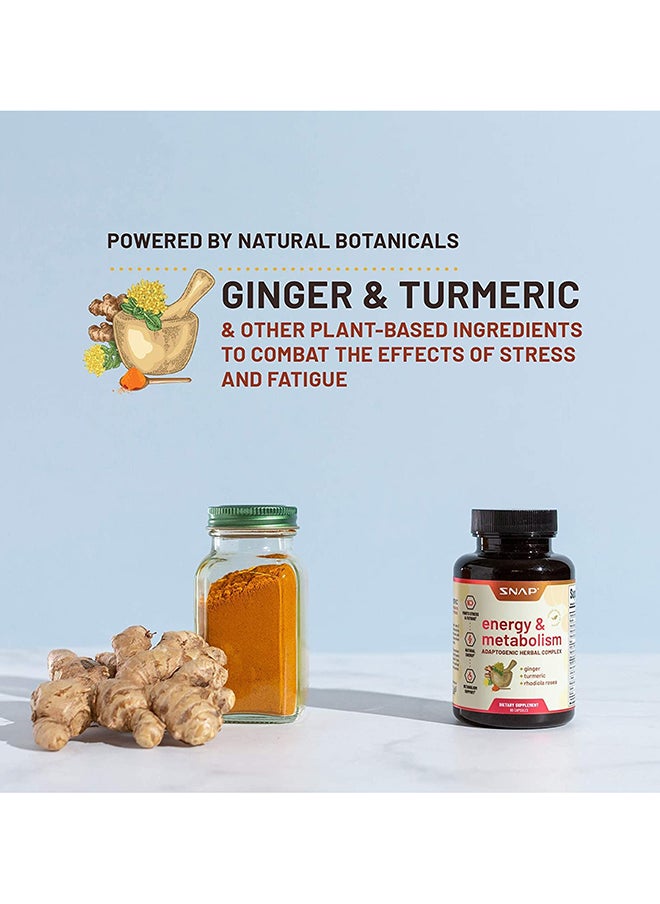 SNAP SUPPLEMENTS - Energy And Metabolism Adaptognic hrerbal complex +ginger+turmeric+rhodiola rosea,Fights stress &fatigue,natural energy Metabolism Support Dietary Supplement 60 Capsules - Image 1