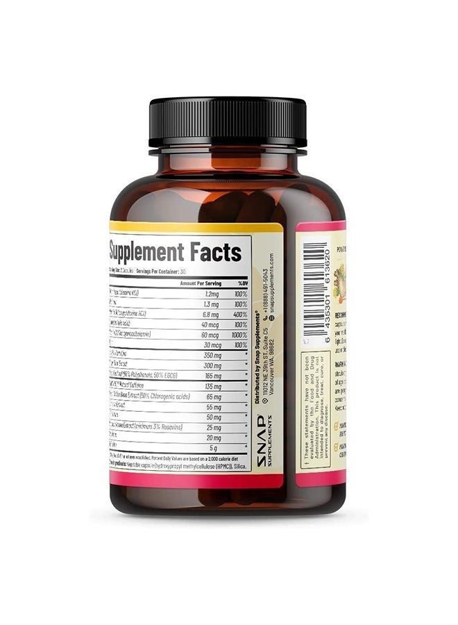 سناب للمكملات الغذائية الطاقة والتمثيل الغذائي للإجهاد وتخفيف التوتر وتعزيز الطاقة وتحسين الحالة المزاجية للنساء والرجال | 60 كبسولة مكمل غذائي - Image 3