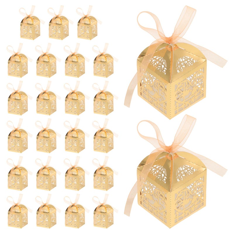 25pcs Hollow Laser Cut Wedding Candy Boxes with Ribbon for Treats and Valentine Gifts - Image 2