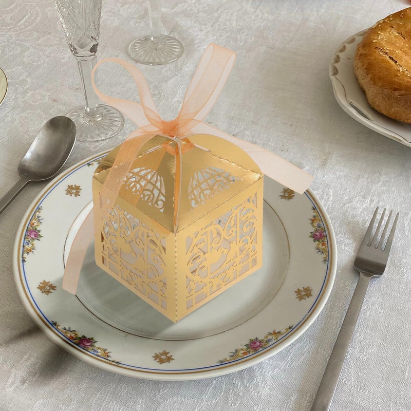 25pcs Hollow Laser Cut Wedding Candy Boxes with Ribbon for Treats and Valentine Gifts - Image 5