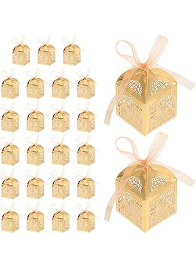 25pcs Hollow Laser Cut Wedding Candy Boxes with Ribbon for Treats and Valentine Gifts - Image 1