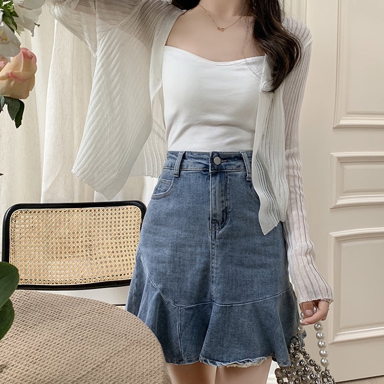 Ice Silk Thin Knitted Cardigan Jacket Womens Summer New Style Small Shawl V-Neck Short Air-conditioning Shirt Sunscreen Clothes Blue - Image 5