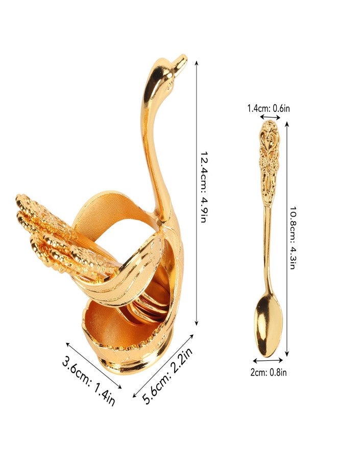 Restokki Coffee Spoon Set, Metal Swan Base Holder Dessert Spoon Organizer with 6pcs Spoons Teaspoon Dessert Flatware Set for Coffee Fruit Dessert Ice Cream Cake (Gold) - Image 2
