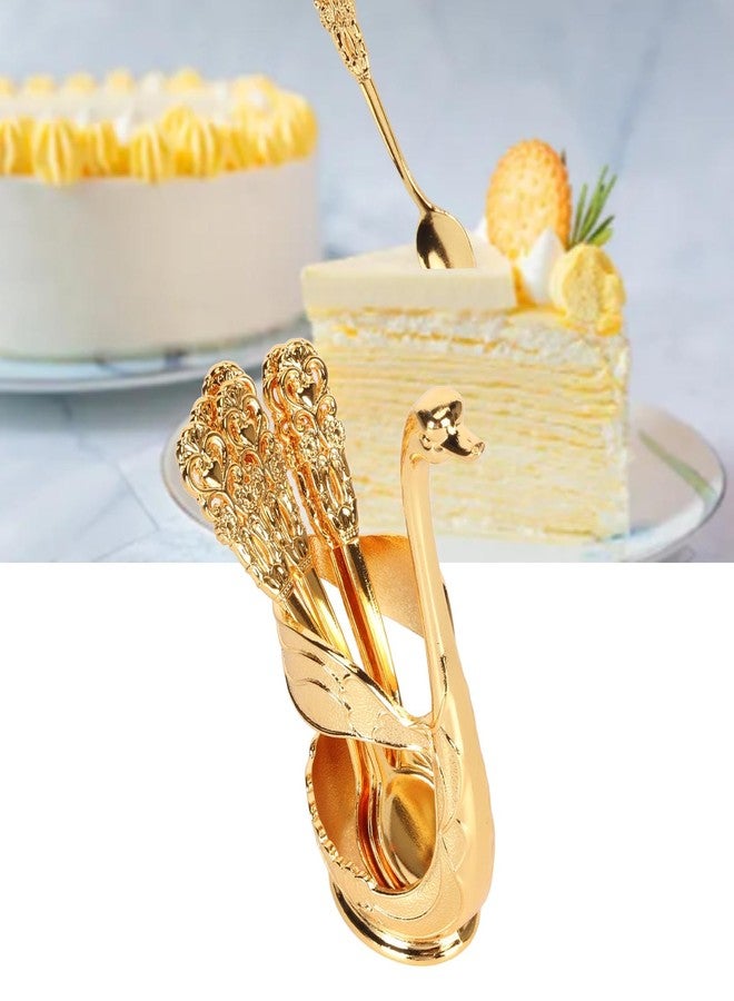 Restokki Coffee Spoon Set, Metal Swan Base Holder Dessert Spoon Organizer with 6pcs Spoons Teaspoon Dessert Flatware Set for Coffee Fruit Dessert Ice Cream Cake (Gold) - Image 5