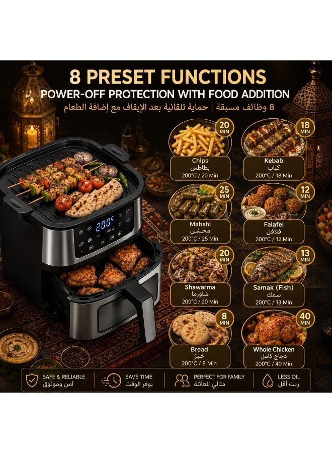 4.5L Dual Function Air Fryer with Grill Pan | 1400W Fast Heating | 360° Air Circulation | Viewing Window | 80-200°C Temperature Control | Oil-Free Healthy Cooking - Image 3