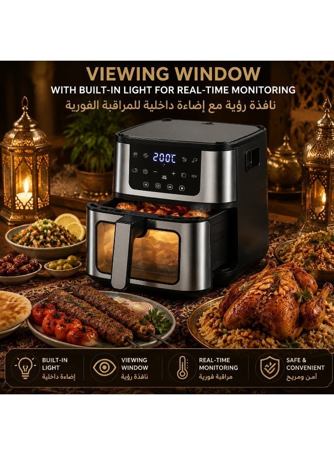 4.5L Dual Function Air Fryer with Grill Pan | 1400W Fast Heating | 360° Air Circulation | Viewing Window | 80-200°C Temperature Control | Oil-Free Healthy Cooking - Image 2