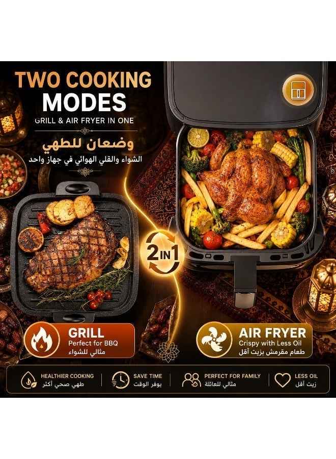 4.5L Dual Function Air Fryer with Grill Pan | 1400W Fast Heating | 360° Air Circulation | Viewing Window | 80-200°C Temperature Control | Oil-Free Healthy Cooking - Image 4