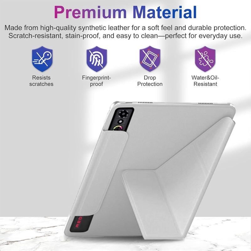 حافظة واقية قابلة للفصل مغناطيسيًا لجهاز Nubia REDMAGIC Astra Gaming/Pad 3 Pro بحجم 9.06 بوصة، مزودة بإغلاق ثنائي الجانب، وقاعدة قابلة للطي على شكل حرف Y، ومحمل قلم، وتصميم لتبديد الحرارة (لون أبيض) - Image 2
