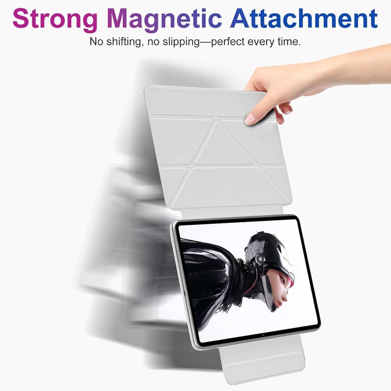 حافظة واقية قابلة للفصل مغناطيسيًا لجهاز Nubia REDMAGIC Astra Gaming/Pad 3 Pro بحجم 9.06 بوصة، مزودة بإغلاق ثنائي الجانب، وقاعدة قابلة للطي على شكل حرف Y، ومحمل قلم، وتصميم لتبديد الحرارة (لون أبيض) - Image 5