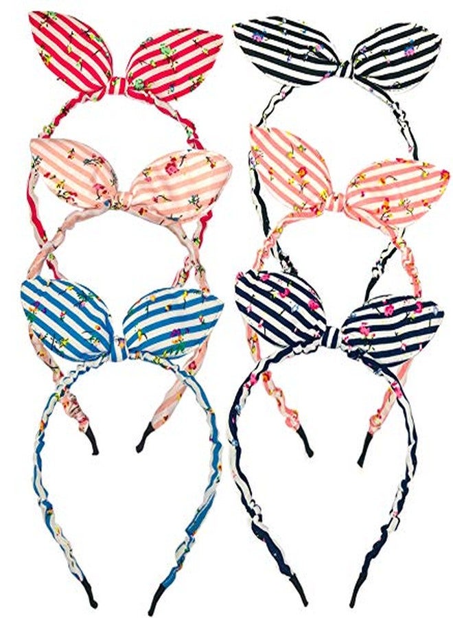 Evisha 6 pcs Fancy Print Bow Shape Hair Head Bands (Assorted Colour) - Image 1