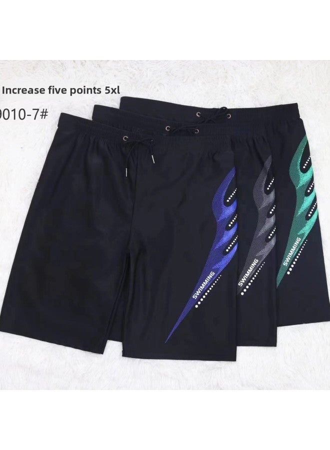 Loquat Super-large Size Swimming Trunks Men's Five-point Loose High Waist To Cover Belly To Prevent Embarrassment And Increase 200kg Fat Dad-Color:9625 Black And White- - Image 5