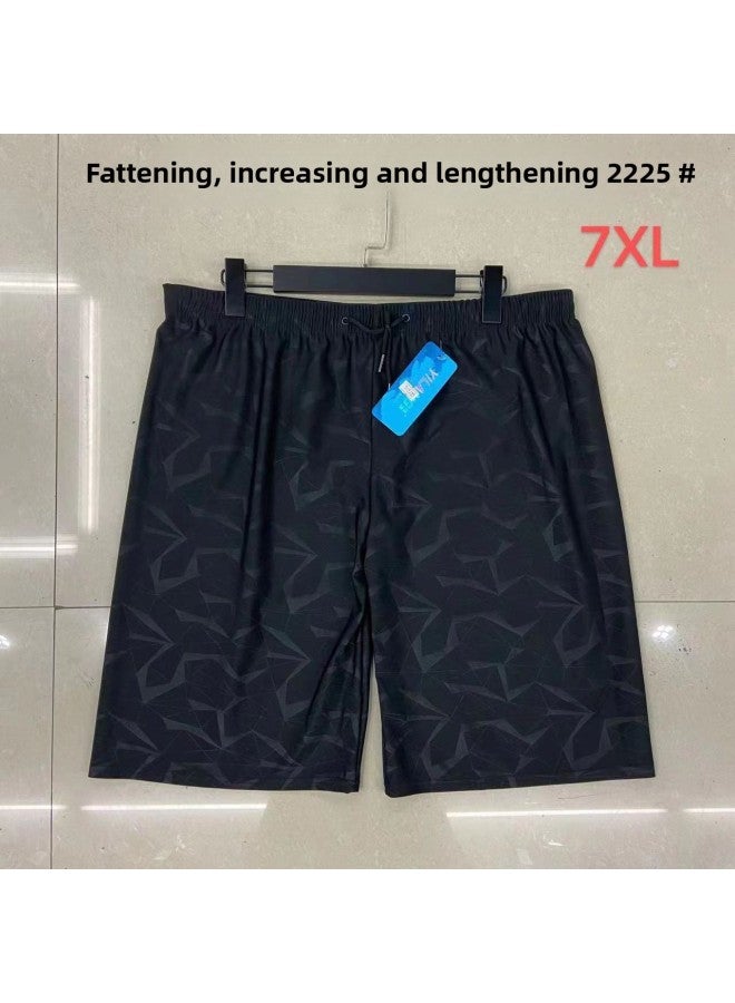 Loquat Super-large Size Swimming Trunks Men's Five-point Loose High Waist To Cover Belly To Prevent Embarrassment And Increase 200kg Fat Dad-Color:9625 Black And White- - Image 2