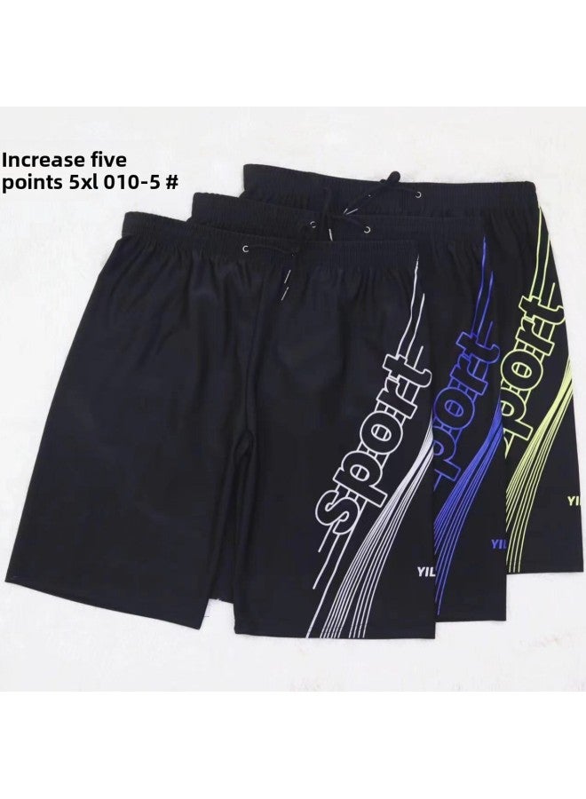 Loquat Super-large Size Swimming Trunks Men's Five-point Loose High Waist To Cover Belly To Prevent Embarrassment And Increase 200kg Fat Dad-Color:9625 Black And White- - Image 4