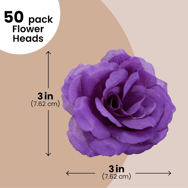 Bright Creations Artificial Roses Heads - 50 Pack, 3 in, Dark Purple Flowers, Stemless - Silk Roses for DIY Decor & Wedding Centerpieces - Image 2