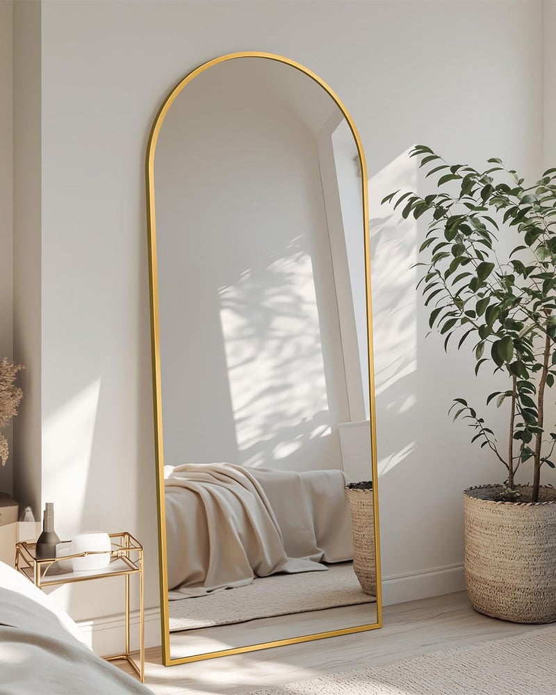 Coomily Full Length Mirror with Stand, 56"x15" Arched Full Body Mirror, Large Stand Up Aluminum Frame Floor Freestanding Hanging Leaning Mounted for Bedroom Living Room Entryway Gold - Image 2