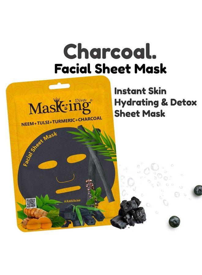 MASKING Charcoal Bamboo Facial Sheet Mask Skin Detox And Cleansing Bamboo Teatree & Charcoal Sheet Mask For Women Men 25Ml Each Pack Of 05  - Image 4