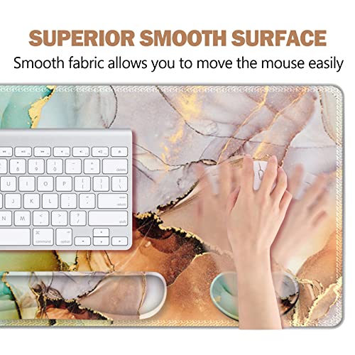 ARTSO Large Gaming Mouse Pad, Keyboard Wrist Rest Pad & Wrist Support Mousepad Set, Stitched Edge, Extended, Non-Slip Base, Memory Foam Desk Mat for Office, Home, Abstract Art Marble - Image 2