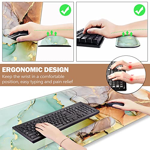 ARTSO Large Gaming Mouse Pad, Keyboard Wrist Rest Pad & Wrist Support Mousepad Set, Stitched Edge, Extended, Non-Slip Base, Memory Foam Desk Mat for Office, Home, Abstract Art Marble - Image 4