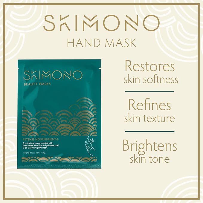 Skimono قفازات ماسك اليد المرطبة من سكي مونو 1 زوج مشبعة بسيروم زبدة الشيا والألوة لمرطبات اليدين الجافة علاج الكولاجين وحمض الهيالورونيك - Image 3