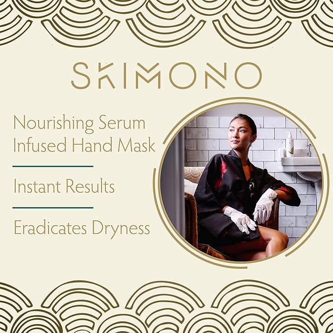 Skimono قفازات ماسك اليد المرطبة من سكي مونو 1 زوج مشبعة بسيروم زبدة الشيا والألوة لمرطبات اليدين الجافة علاج الكولاجين وحمض الهيالورونيك - Image 2