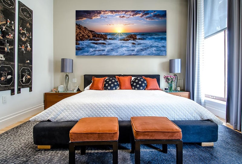 Muolunna BK05875 Wall Art Decor Canvas Print Picture Sunset Blue Ocean 1 Panel Sea Waves Scenery Painting Artwork for Office Wall Decor Home Decoration Stretched and Framed Ready to Hang 30x60inch - Image 5