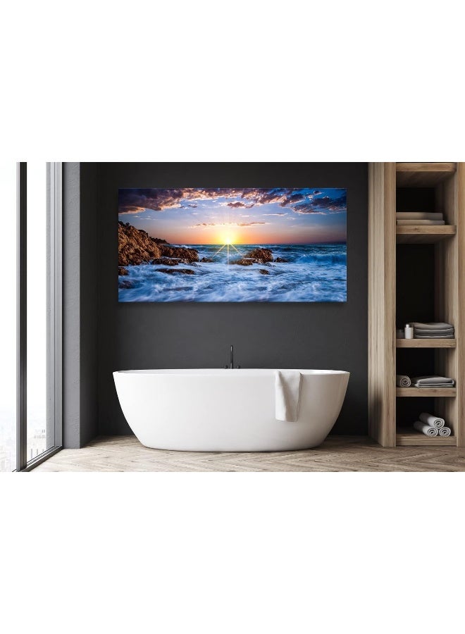 Muolunna BK05875 Wall Art Decor Canvas Print Picture Sunset Blue Ocean 1 Panel Sea Waves Scenery Painting Artwork for Office Wall Decor Home Decoration Stretched and Framed Ready to Hang 30x60inch - Image 4