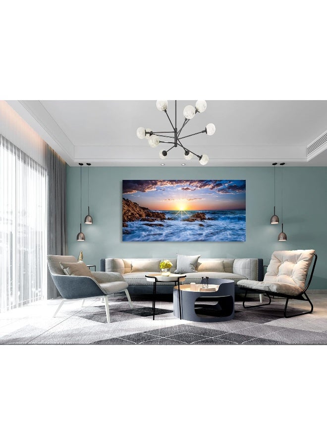 Muolunna BK05875 Wall Art Decor Canvas Print Picture Sunset Blue Ocean 1 Panel Sea Waves Scenery Painting Artwork for Office Wall Decor Home Decoration Stretched and Framed Ready to Hang 30x60inch - Image 3